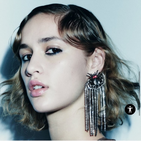 Zara Spider Rhinestone Drop Earrings NWT - Picture 4 of 6